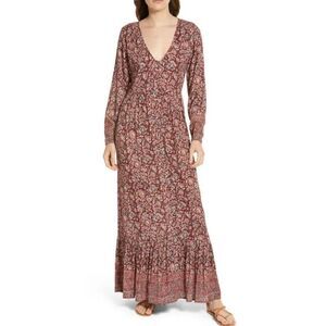 Faherty Toluca Tiered Long Sleeve Dress in Merlot Bordeaux Floral NWOT Size Medi